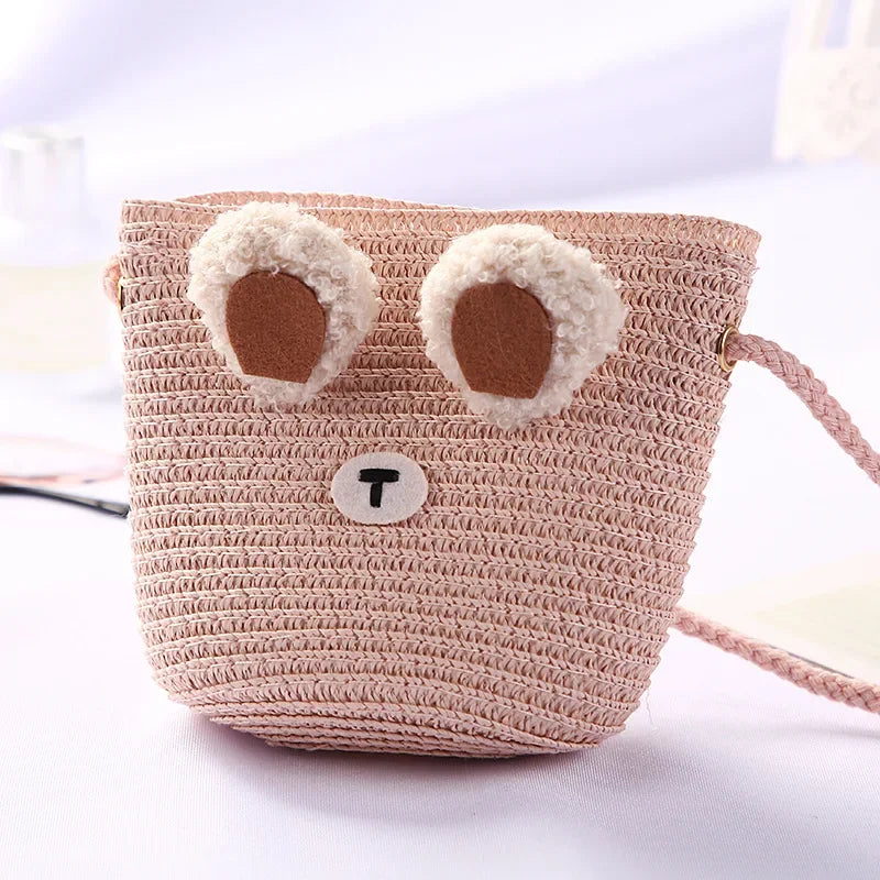 Girls Daisy Straw Mini Messenger Bag, Kids Shoulder Handbag with Coin Purse