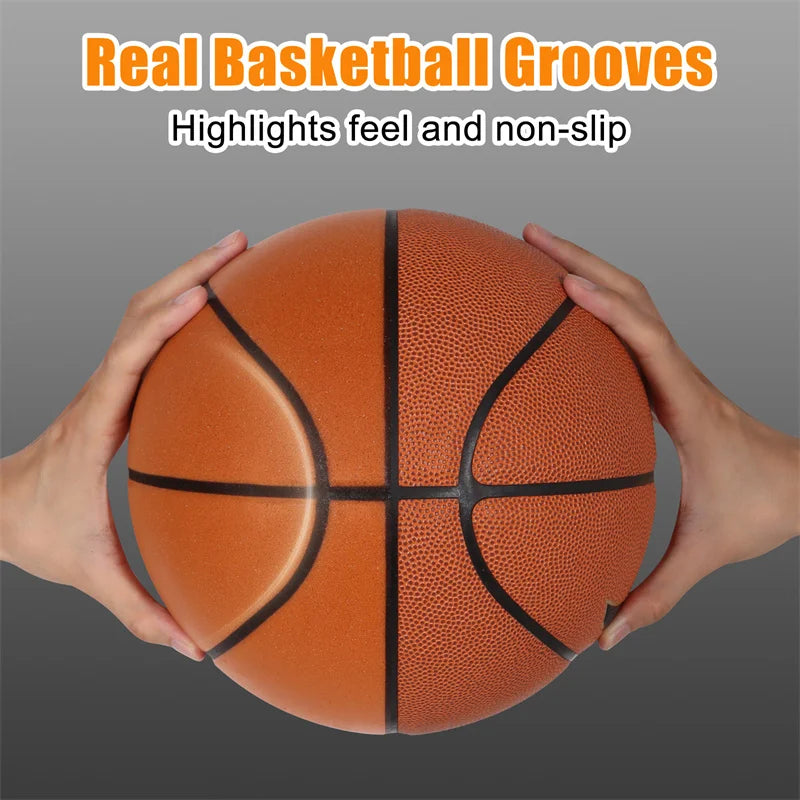 Silent Indoor Basketball Size 7 (24 cm / 9.45 in) Mute PU Foam Ball with Groove Lines High-Elastic