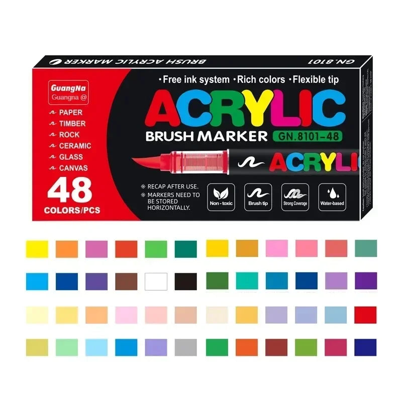 Acrylic Paint Pens Brush Tip - 12–120 Colors for Rock Painting, Wood, Canvas, Stone & DIY Crafts
