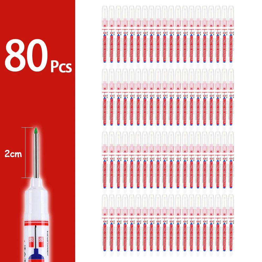 Waterproof Long-Head Deep-Hole Marker Pens 20mm Tip — Permanent Oil Ink for Metal, Wood & Carpentry (Black, Blue, Red, Green)