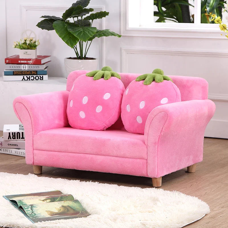 Children's Strawberry Cartoon Fabric Sofa - Cute Kids Tatami Combination Baby Couch