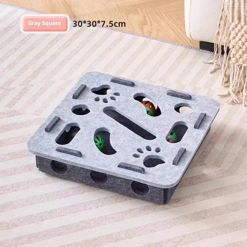 Felt Puzzle Box Cat Toy with Ball – Interactive Indoor Hunting, Exercise & Scratching Playhouse