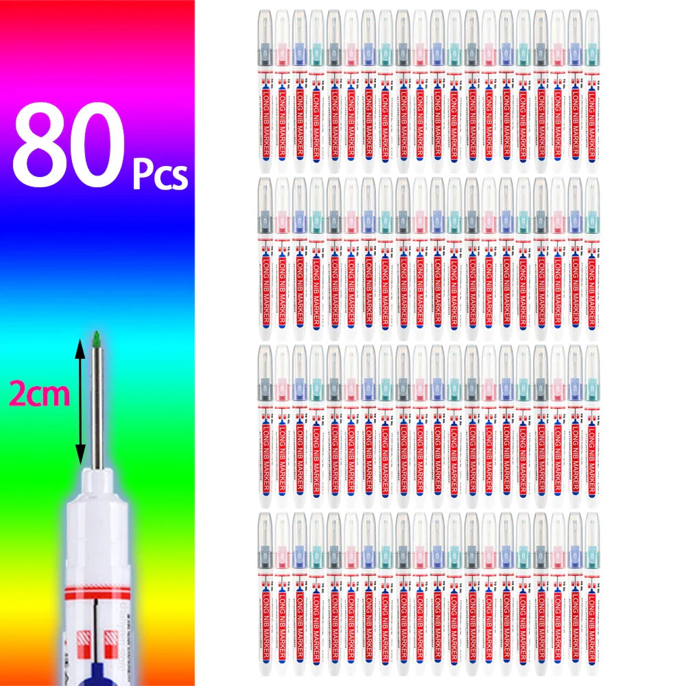 Waterproof Long-Head Deep-Hole Marker Pens 20mm Tip — Permanent Oil Ink for Metal, Wood & Carpentry (Black, Blue, Red, Green)