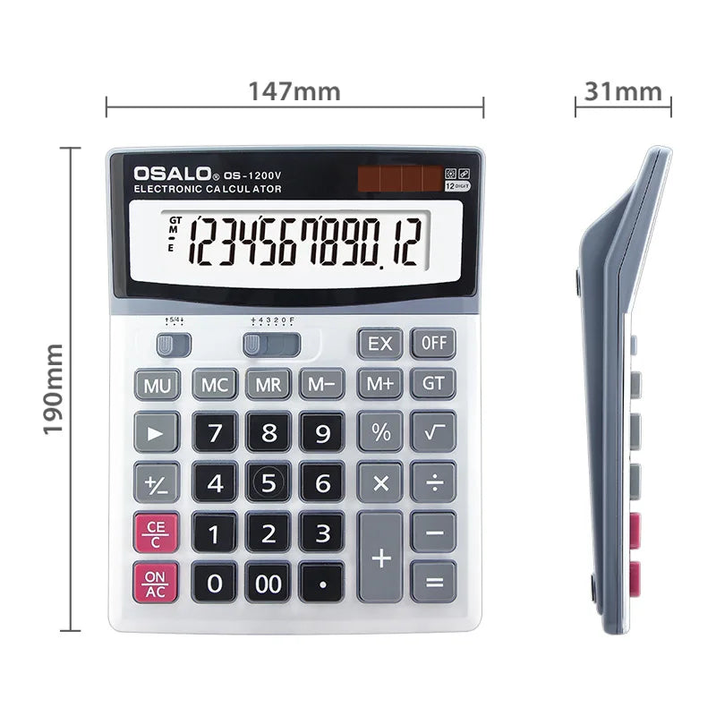 Solar & Battery 12-Digit ABS Calculator for Office, Students & Financial Use