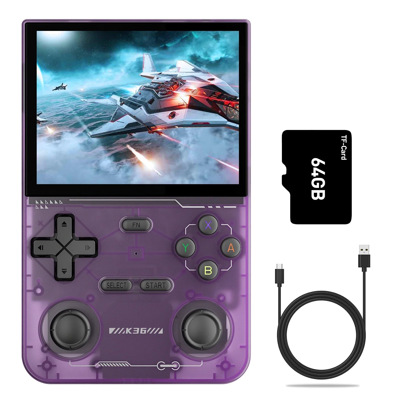 Retro Handheld Emulator Console, 16,000+ Classic Games, 3.5" IPS 500 nit (640x480), RK3326 CPU, 3500mAh, Type-C, 64GB