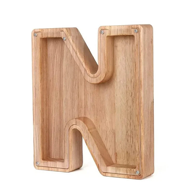26-Letter Wooden Piggy Bank A-Z Alphabet Coin Money Box Kids Savings Jar Desktop Decor Gift