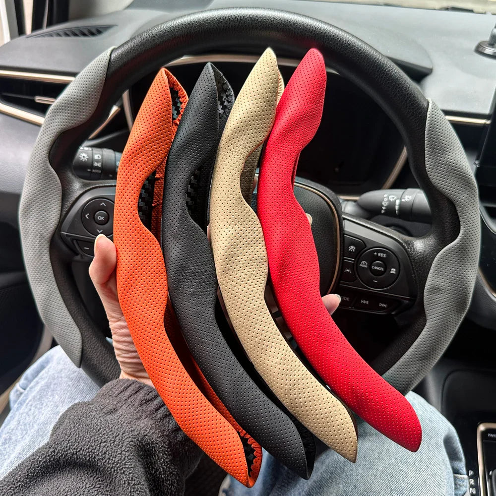 2-Pack Carbon Fiber Silicone Steering Wheel Covers 38 cm (15 in) Anti-Slip Universal Car Interior