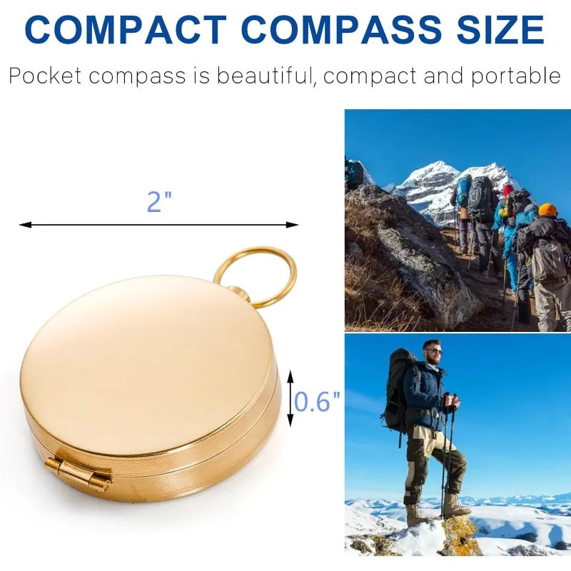Copper Pocket Compass – Waterproof Glow-in-the-Dark Navigation Compass with Lanyard, 2 x 2 in (5 x 5 cm)
