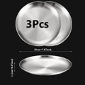 3-Piece Stainless Steel Round Shallow Plates Set – Rust-Resistant Camping, BBQ & Picnic Dishes (14–30 cm / 5.5–11.8 in)