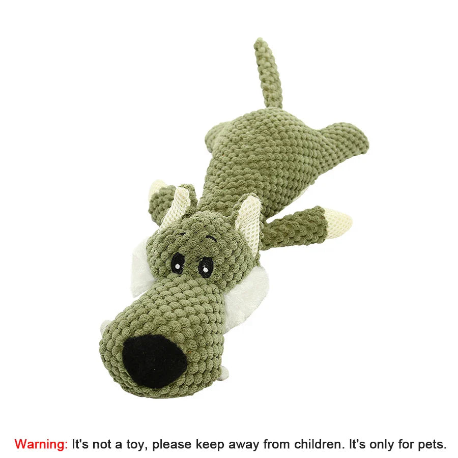 Bite-Resistant Squeaky Plush Dog Toy — Lion, Wolf & Elephant, 15.7 x 6.3 x 3.5 in (40 x 16 x 9 cm) — Interactive Chew Toy for Small & Medium Dogs