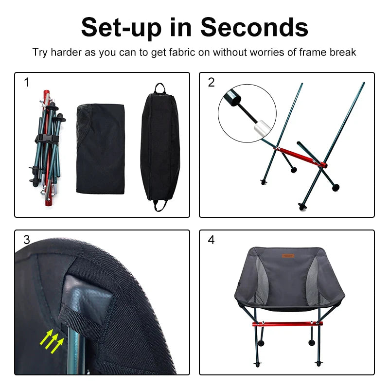 Portable Folding Camping Chair – Oxford Cloth Ultralight Seat for Fishing, Beach, Picnic & Hiking | Heavy-Duty Up to 440 lb