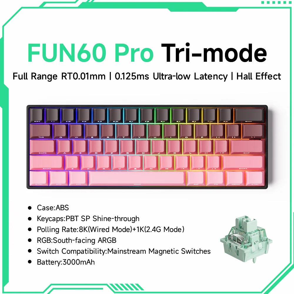 60% Magnetic Hot-Swappable Mechanical Keyboard — Tri-Mode USB-C / Bluetooth 5.0 / 2.4GHz, PBT Doubleshot Keycaps & ARGB Lighting
