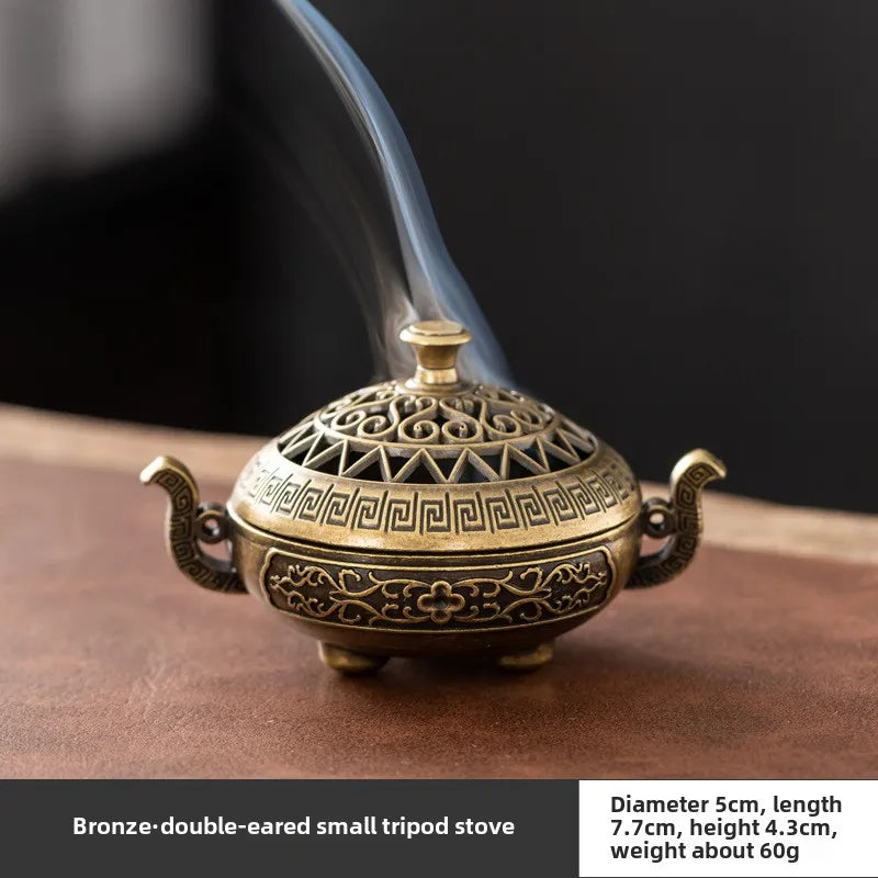 Mini Copper Incense Burner - Hollow Three-Legged Desktop Aromatherapy Plate (2.99 x 2.28 x 1.85 in / 7.6 x 5.8 x 4.7 cm)