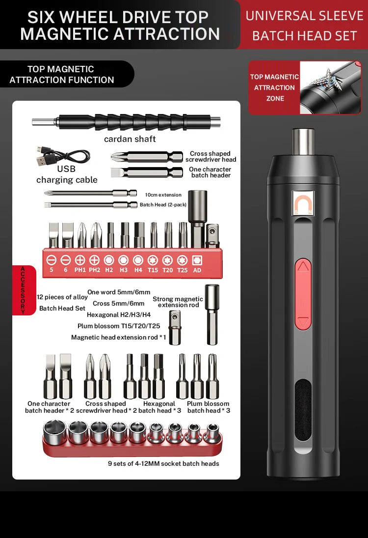 Cordless Electric Screwdriver Set – Rechargeable USB Tool Kit with LED Light for Home Repair