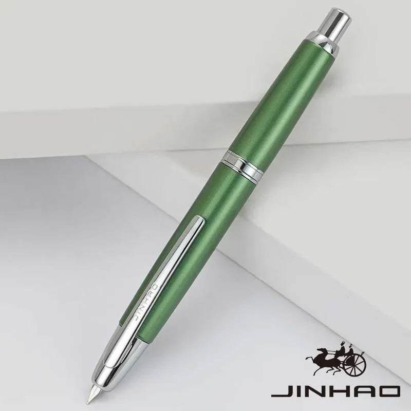 Push-Button Retractable Fountain Pen — Metal Body, Clip & Converter, EF/F Nib 0.5mm (0.02in) — Black/White