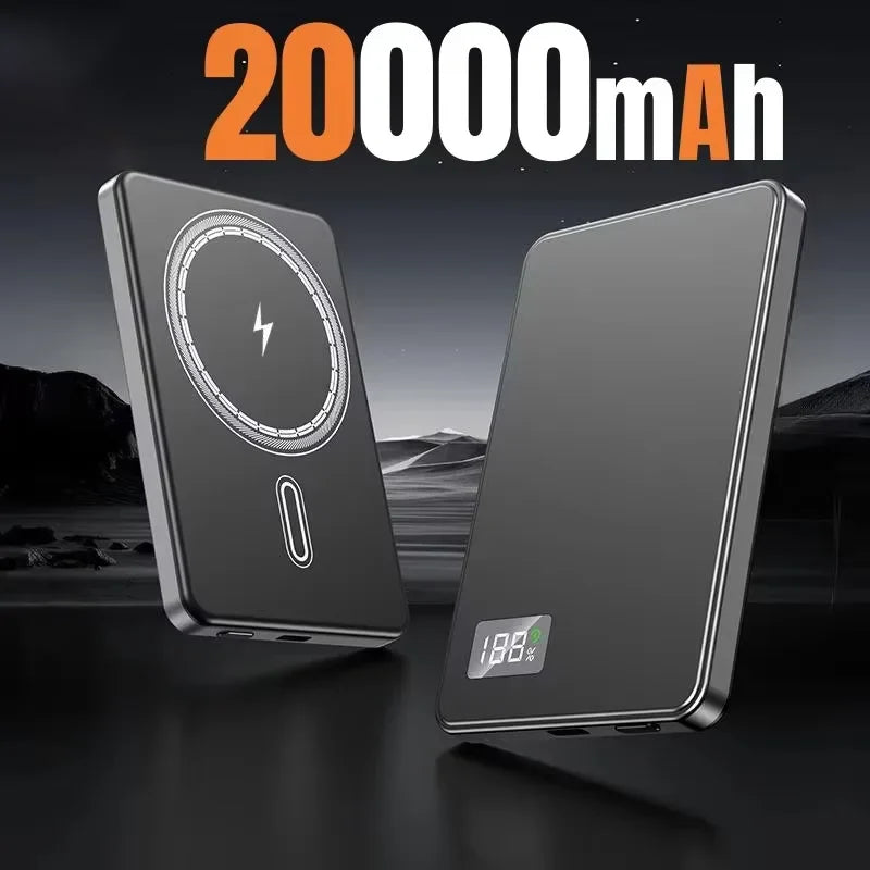 Magnetic Wireless Power Bank 10,000 / 20,000 / 50,000mAh — PD 25W Fast Charge, 2x USB & Wireless Qi, Digital Display, LED Light