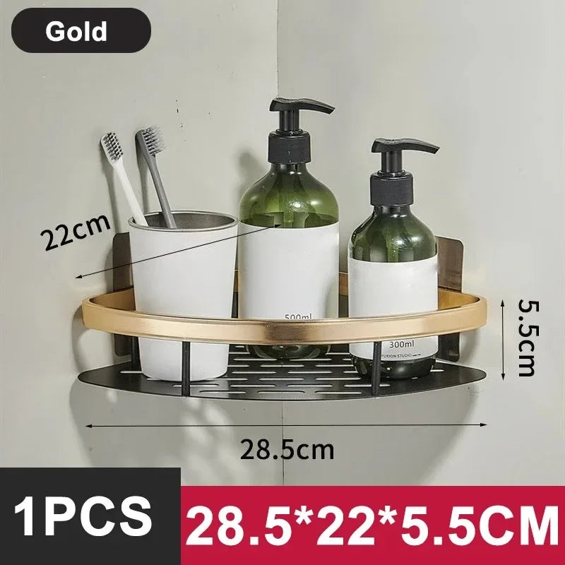 No-Drill Aluminum Alloy Bathroom Shower Shelf Wall-Mounted Shampoo Rack and Kitchen Organizer