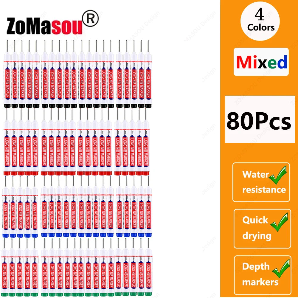 20mm Long-Head Deep Hole Marker Pens - Waterproof Fast-Dry Oil Markers for Wood, Metal & Glass (Red/Black/Blue/Green)