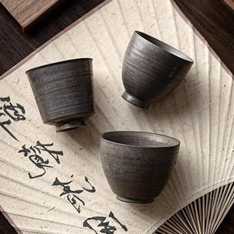 Japanese Style Rough Pottery Espresso & Gongfu Tea Cup Retro Ceramic Mug for Office and Home