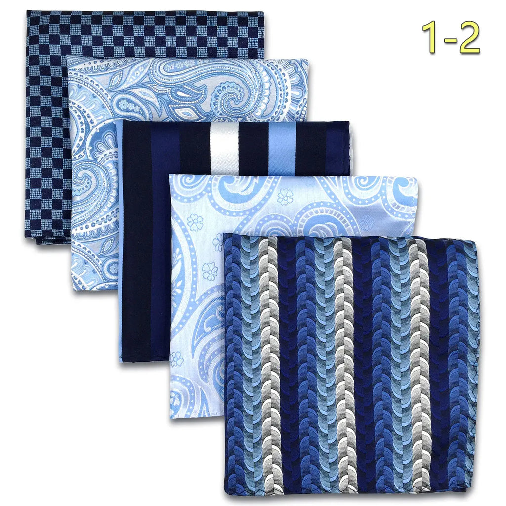 5-Pack Men's Microfiber Pocket Squares 12.6 in (32 cm) - Jacquard Woven Wedding & Formal Handkerchiefs, Assorted Patterns