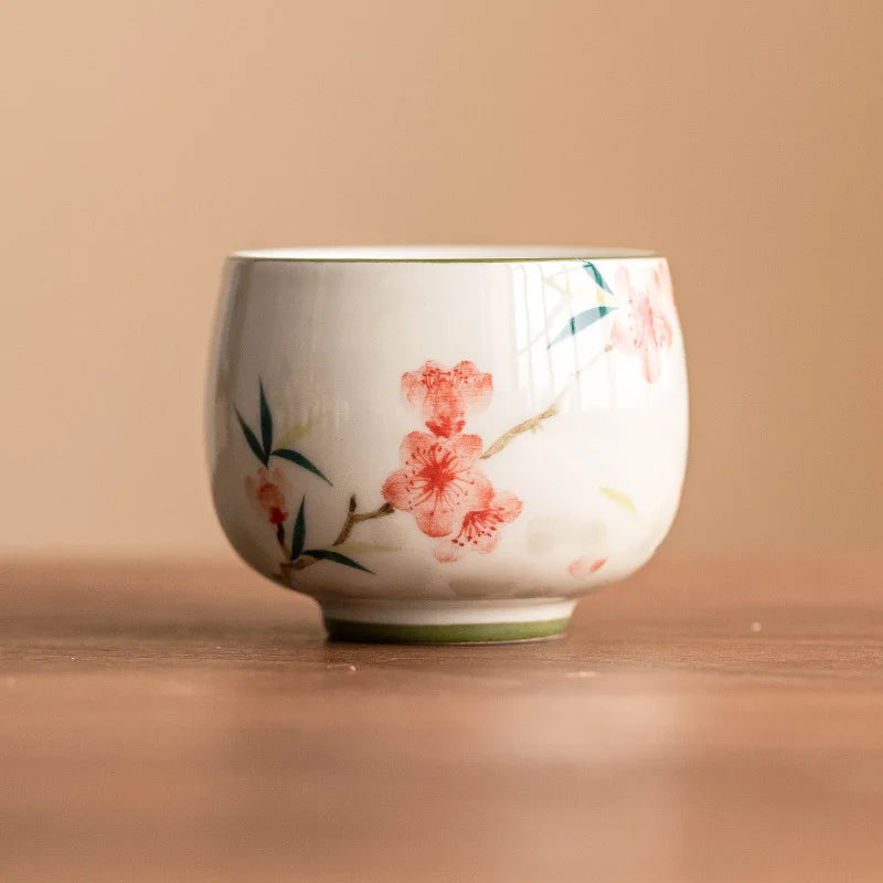 Hand-Painted Peach Blossom Celadon Tea Cup Set 100 ml (3.4 fl oz) Kung Fu Teacups
