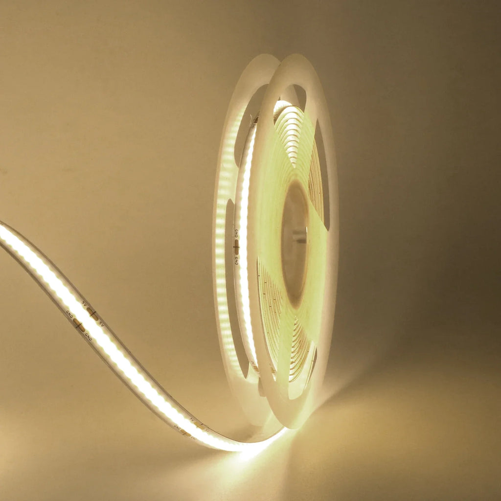5V COB LED Strip Light with 3xAA Battery Box, 8mm 320 LEDs/m, 0.5–5m, Warm/Natural/Cool White, Adhesive Backing