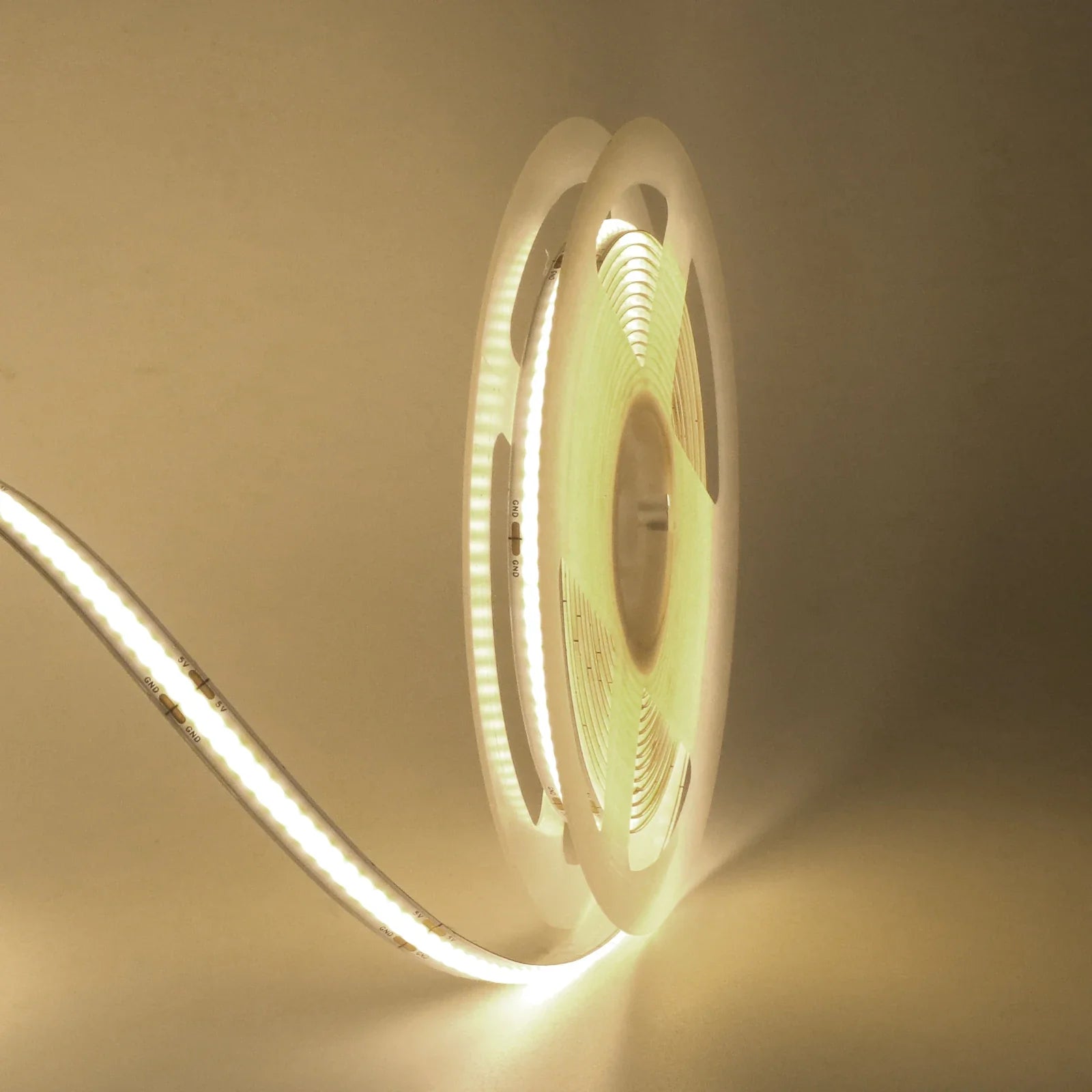 5V COB LED Strip Light with 3xAA Battery Box, 8mm 320 LEDs/m, 0.5–5m, Warm/Natural/Cool White, Adhesive Backing