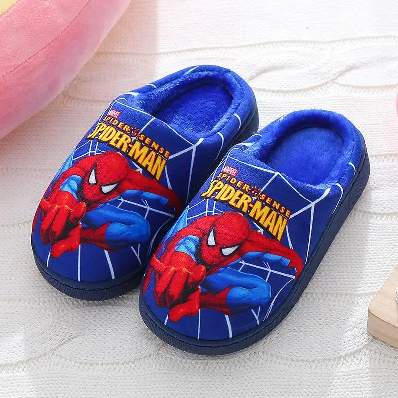 Kids Superhero Cartoon Cotton Slippers — Plush-Lined Indoor Winter Anti-Slip Slippers for Boys & Girls (15–21.5 cm / 5.9–8.5 in)