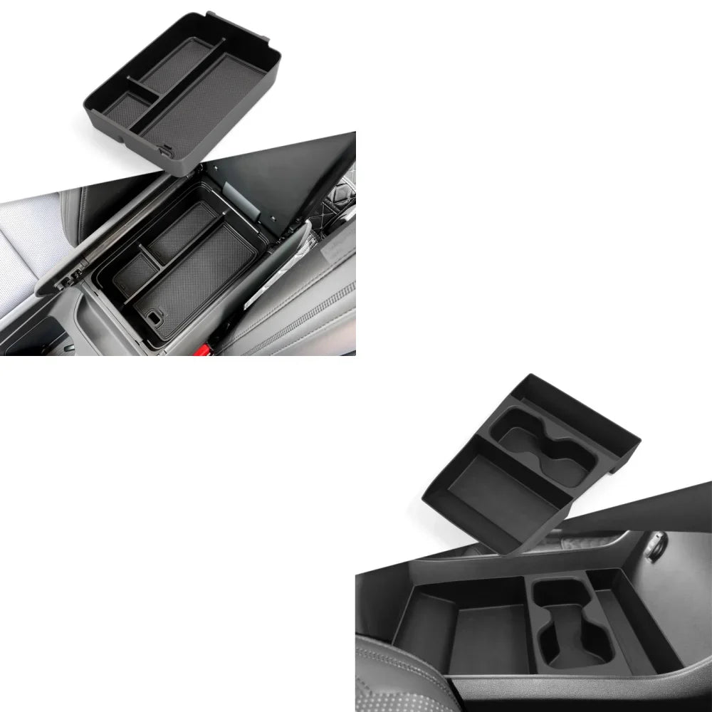 Armrest Storage Box & Cup Holder Organizer - Car Interior Anti-Dirt Pad, Black