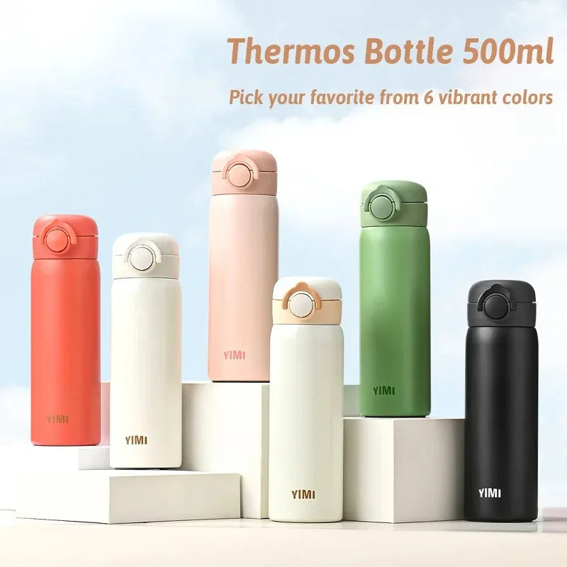 500ml (16.9 oz) 316 Stainless Steel Vacuum Insulated Thermos Bottle, Leakproof Travel Tumbler with One-Hand Push Lid