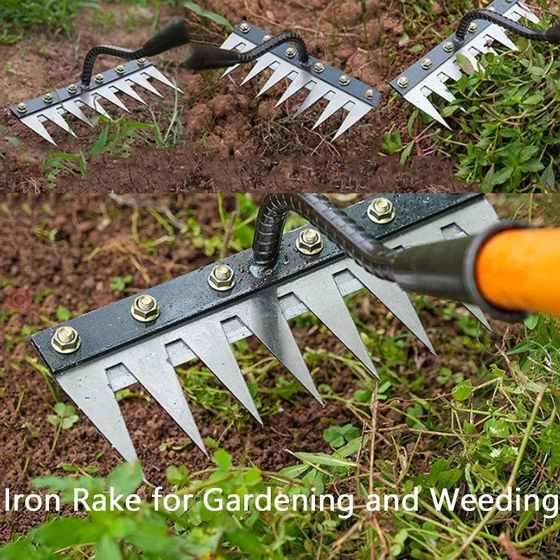 Carbon Steel Garden Hand Rake - 5/6/7/8-Tine Weeding Hoe (1-Pack)