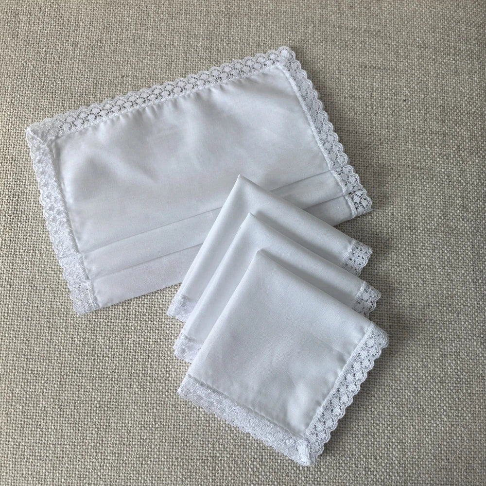 6-Pack 25 cm (9.84 in) Cotton Lace Handkerchiefs – Thin Wedding & Home Decoration, Bag Accent, Solid Color