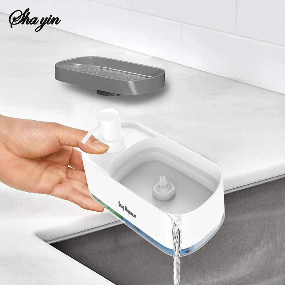 3-in-1 Soap Dispenser Set with Sponge Holder – Dual Countertop Hand & Dish Pump Organizer for Kitchen Sink