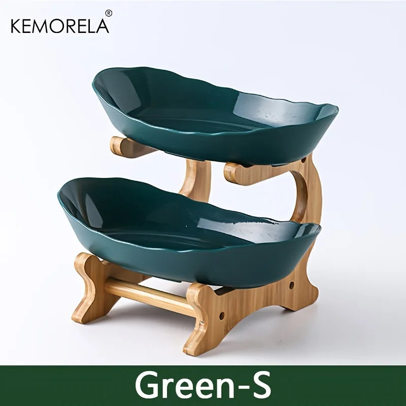 2/3-Tier Wooden Fruit Stand - Modern Snack & Candy Tray, Dried Fruit Basket and Cake Stand