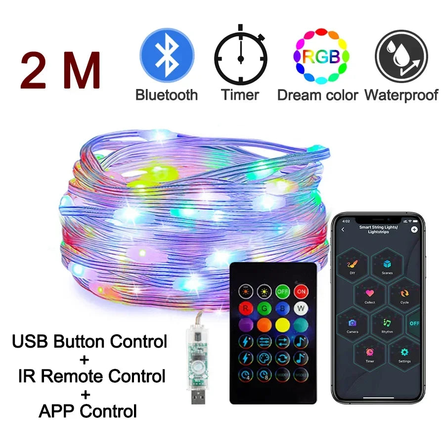 RGBIC Bluetooth LED String Lights - Smart Waterproof Fairy Strip, 2m–30m (6.6–98.4 ft) for Party, Curtain & Room