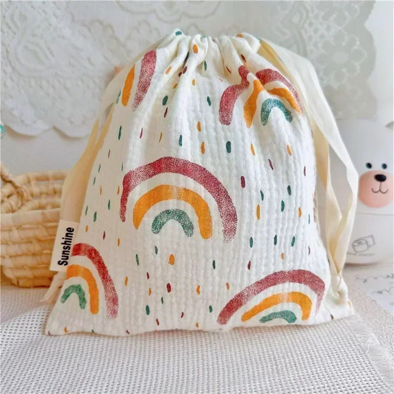 Printed Floral Diaper Bag – Cotton Drawstring Mommy Nappy Bag, Travel & Stroller-Friendly Organizer