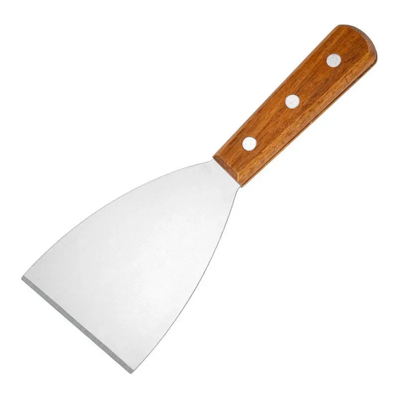 Wooden Handle Stainless Steel Offset Spatula for Steak, Burger, Pancake & Pizza - BBQ Kitchen Scraper