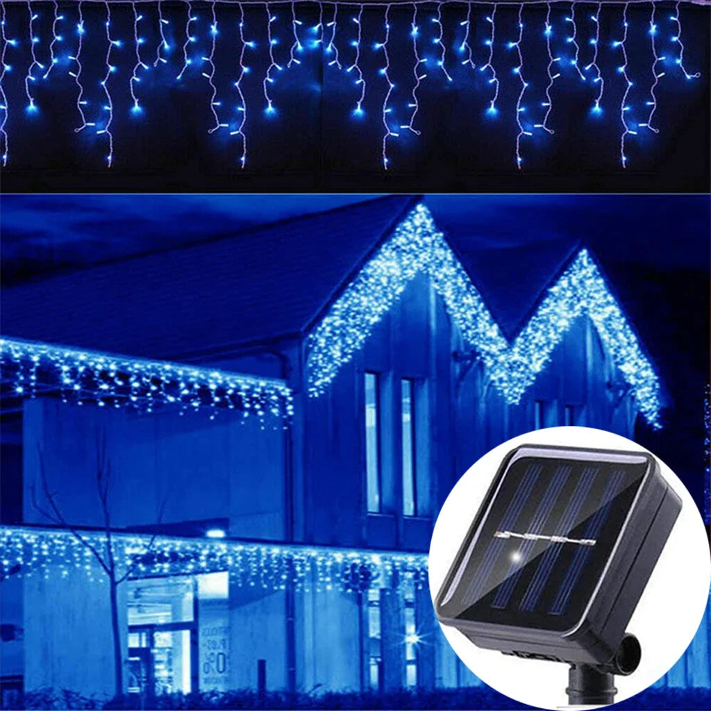 Solar Curtain Icicle Fairy String Lights 3.5M (11.5 ft) IP65 Waterproof Outdoor Wedding & Christmas Garden Decor