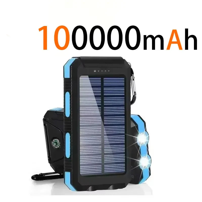 200000mAh Waterproof Solar Power Bank 20W Dual USB Portable Charger with LED Display & Flashlight for Camping