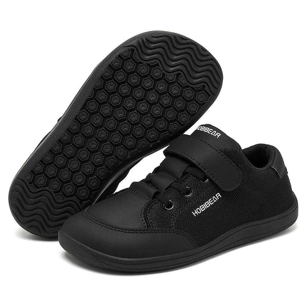 Kids Wide Toe Barefoot Sneakers Minimalist Lightweight Mesh & Faux Leather Hook & Loop Shoes
