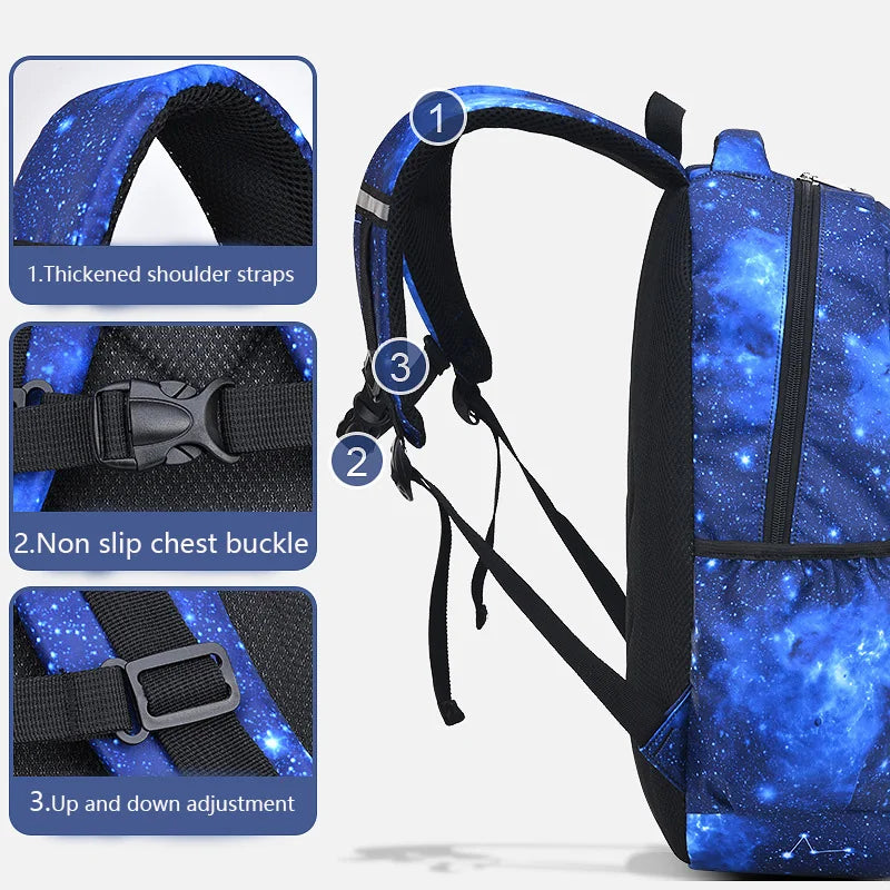 Starry Sky Kids Backpack - Waterproof School Bag for Boys & Girls, Polyester Book Bag