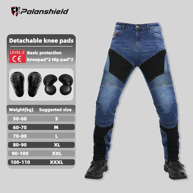 Men's Motorcycle Riding Pants with Removable Armor - Breathable Mesh Touring Motocross Pants (Blue/Black)
