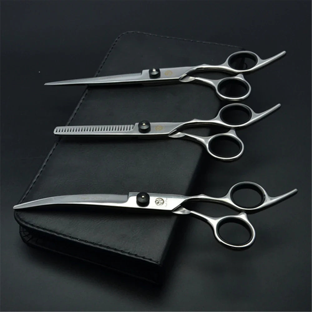 Professional Dog Grooming Scissors Set - 6" (15.2 cm) & 7" (17.8 cm) Stainless Steel Thinning & Curved Pet Shears