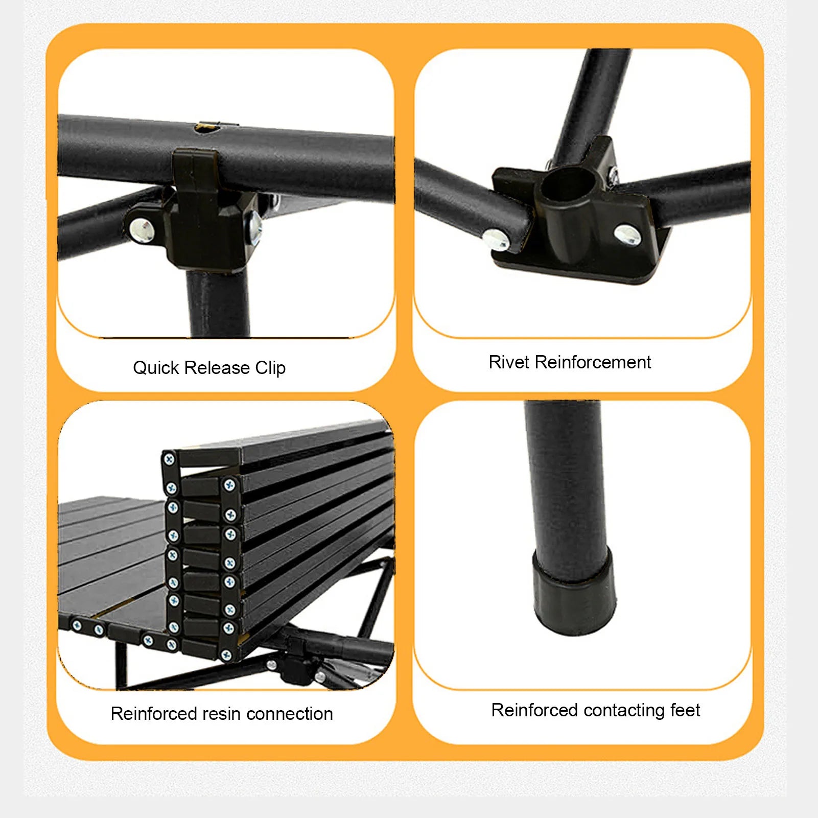 47.2in (120cm) Portable Roll-Up Folding Camping Table - Carbon Steel Outdoor Picnic Table with Storage Basket & Carry Bag, Black