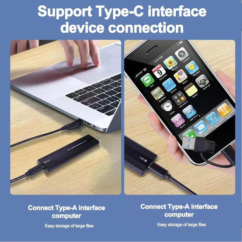 M.2 NVMe/SATA Dual-Protocol SSD Enclosure USB-C 3.1 — 10Gbps External M.2 Case (2230/2242/2260/2280)