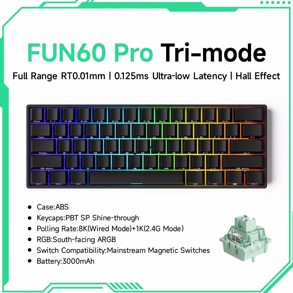 60% Magnetic Hot-Swappable Mechanical Keyboard — Tri-Mode USB-C / Bluetooth 5.0 / 2.4GHz, PBT Doubleshot Keycaps & ARGB Lighting
