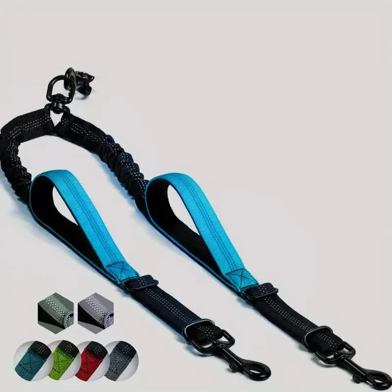Dual Dog Leash Coupler – Padded No-Tangle Bungee Leash with 360° Swivel, Reflective & Shock-Absorbing