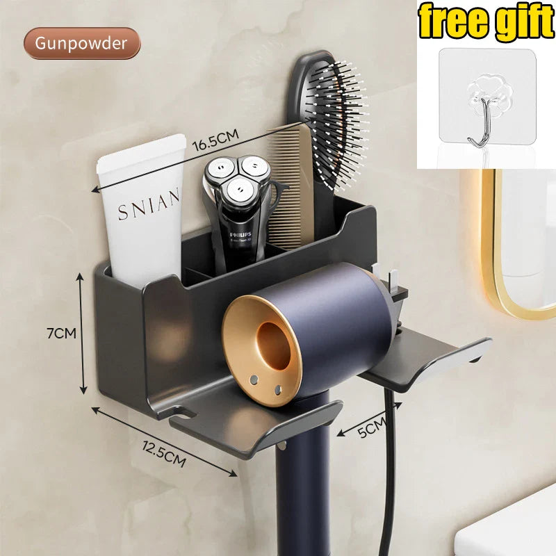 Wall-Mounted Hair Dryer Holder Cradle - Blow Dryer Organizer for Bathroom (White/Black/Grey)