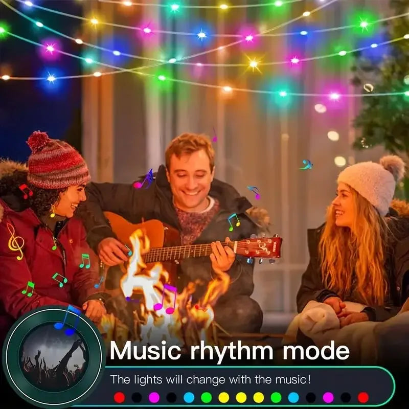 Bluetooth USB Dreamcolor LED String Lights RGBIC Music Sync 5m/10m/20m (16ft/33ft/66ft) IP65 Waterproof Fairy Garland