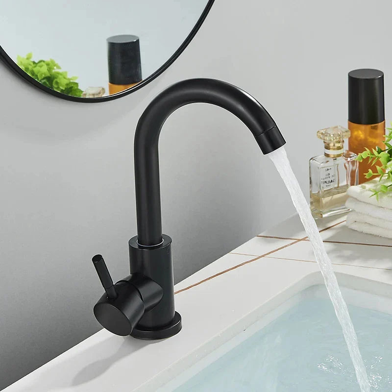 304 Stainless Steel Bathroom Basin Faucet Single Lever Mixer Tap 360° Swivel Hot & Cold Sink Faucet